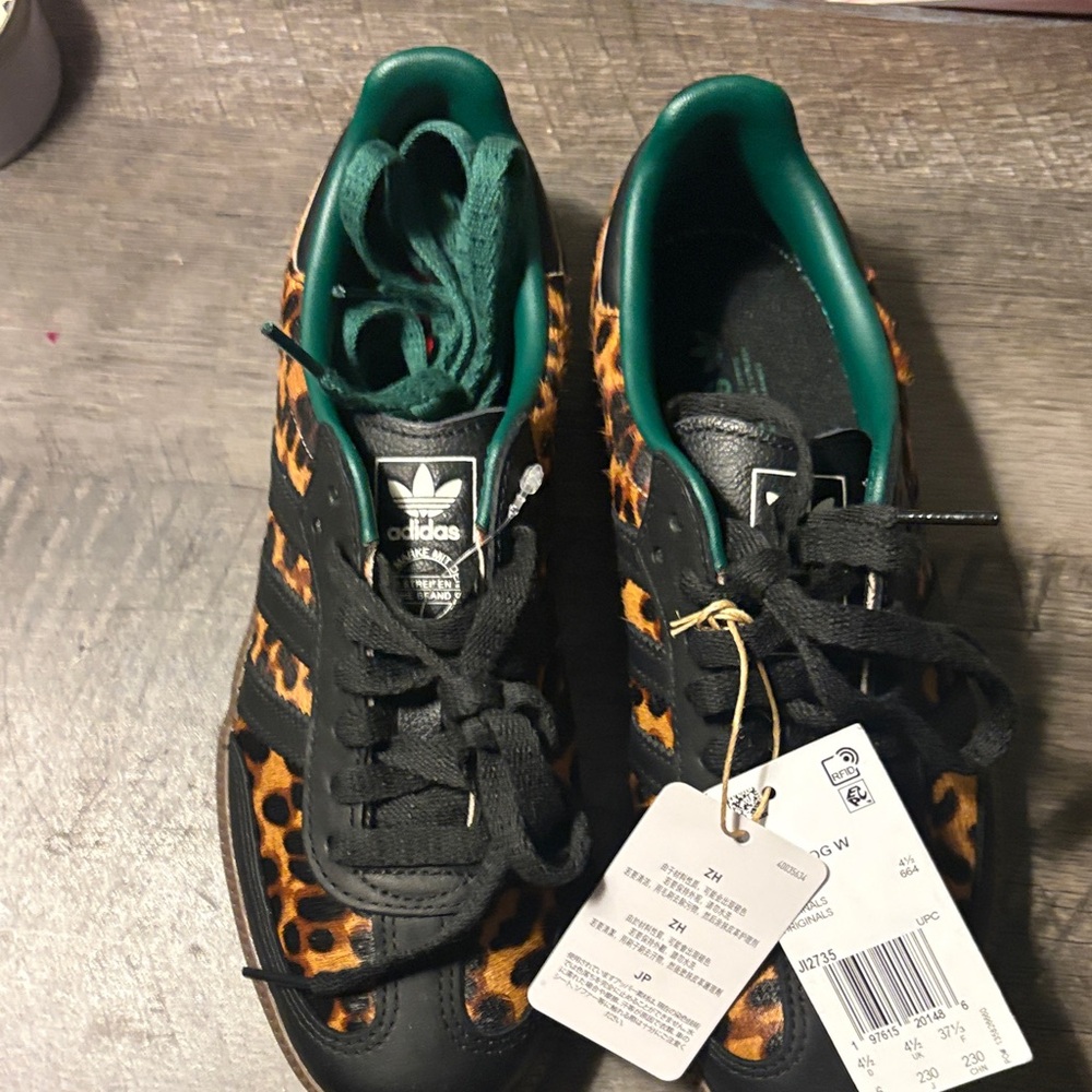 adidas Black & Leopard Print Sneakers with Green Lining